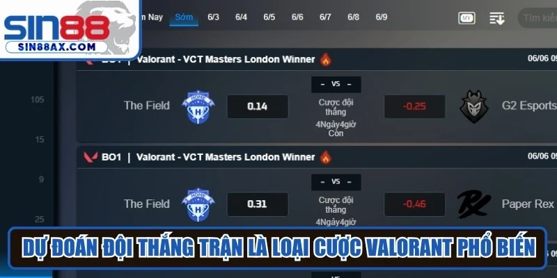 Dự đoán đội thắng trận là loại cược Valorant phổ biến