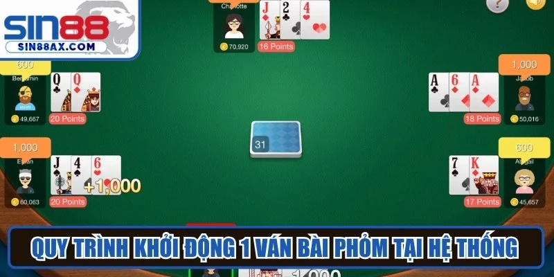 Quy trình khởi động 1 ván bài phỏm tại hệ thống được tối giản hóa